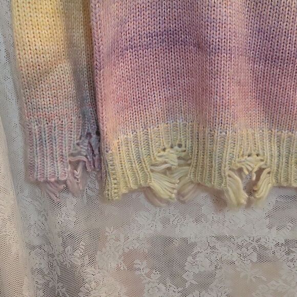 Sabrina Lauren Pastel Colorblock Frayed Hem V-Neck Knit Sweater Size X-L… - Picture 4 of 6